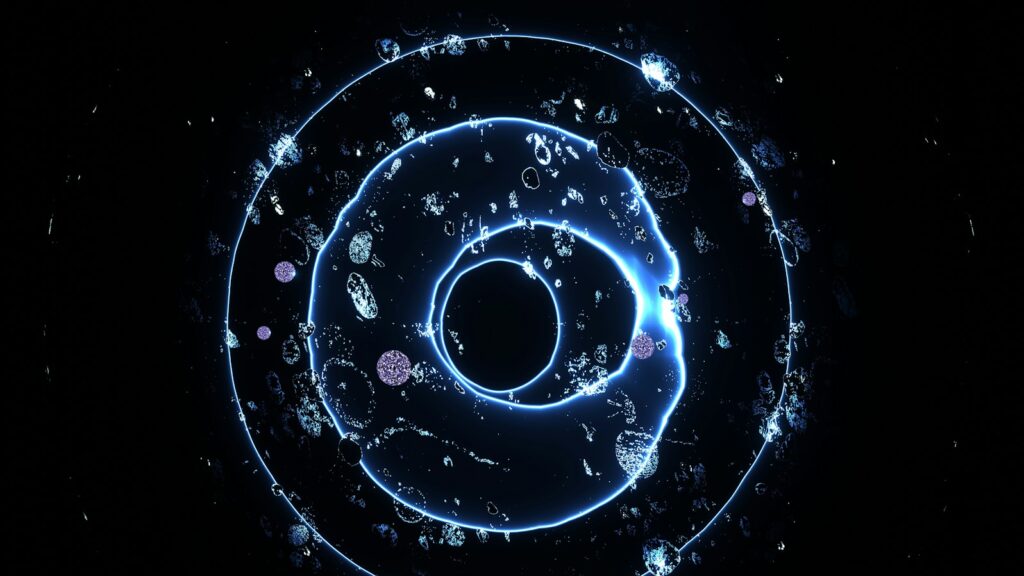 a blue circle with bubbles and bubbles around it