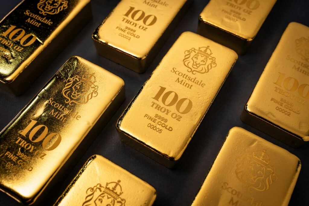 Gold bars arranged in a pattern