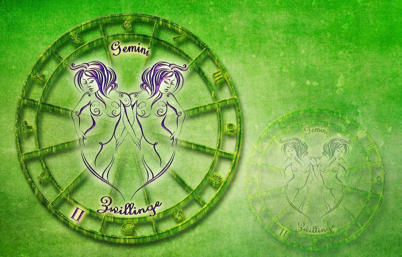 twins, star sign, horoscope, astrology, symbol, zodiac, gemini, esoteric, interpretation, green, yellow, purple, gold, nature, bright, illuminated, fantasy, character, zodiac signs, icon images, future, constellations, air signs, ecliptic, sun, moon, planets, constellation, map